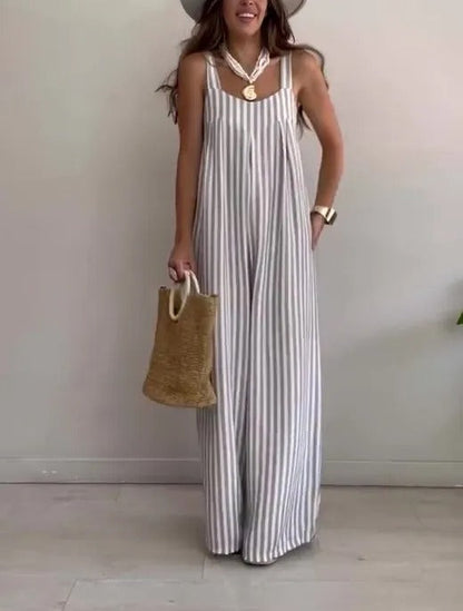 Women's Loose Casual Striped Jumpsuit