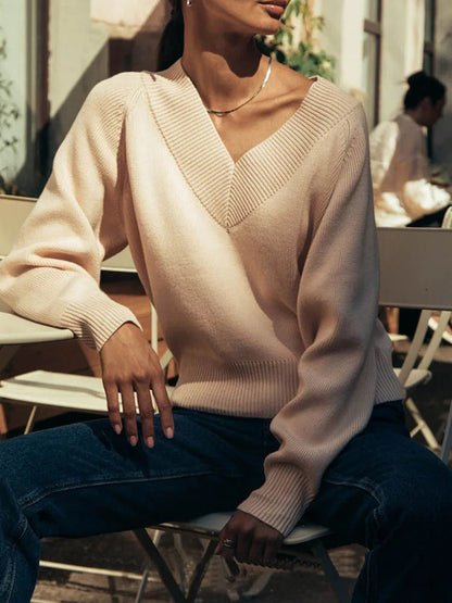 V-Neck Off-the-Shoulder Oversized Sweater