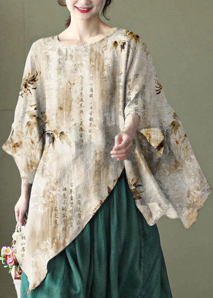 Art Black Asymmetrisches Design Besticktes Sommer Ramie Shirt Tops