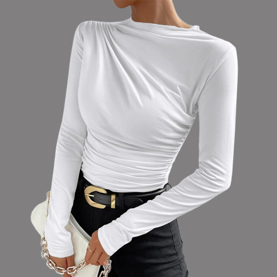 Women's Casual Solid Ruched Long Sleeve Slim Fit T-Shirt