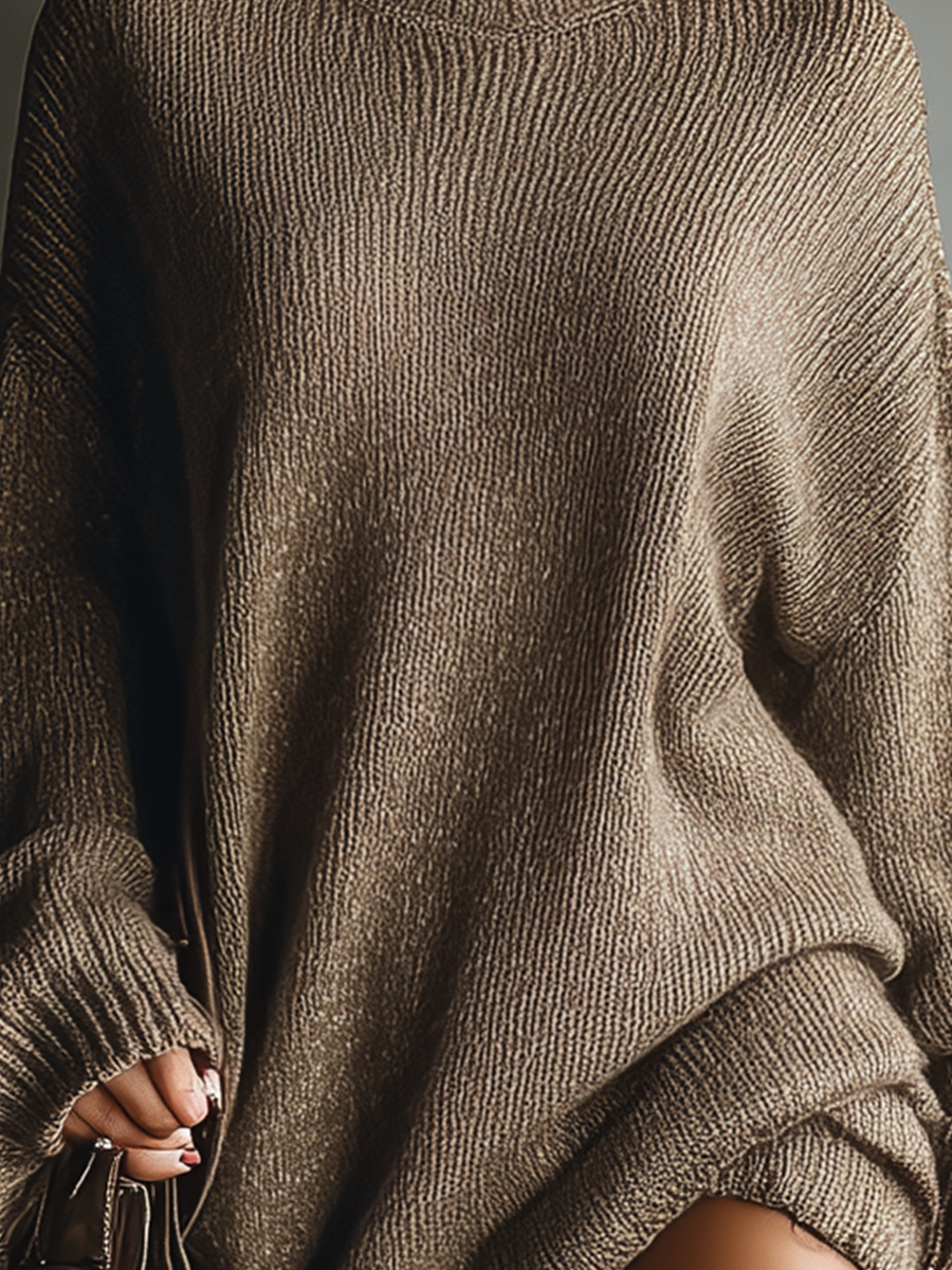 Women's Caramel Brown Vintage Style Knit Mini Dress