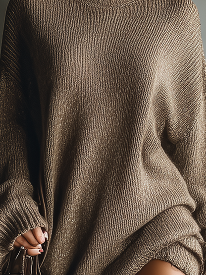 Women's Caramel Brown Vintage Style Knit Mini Dress