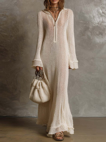 Vacation Flared Cuffs Knit Maxi Dress