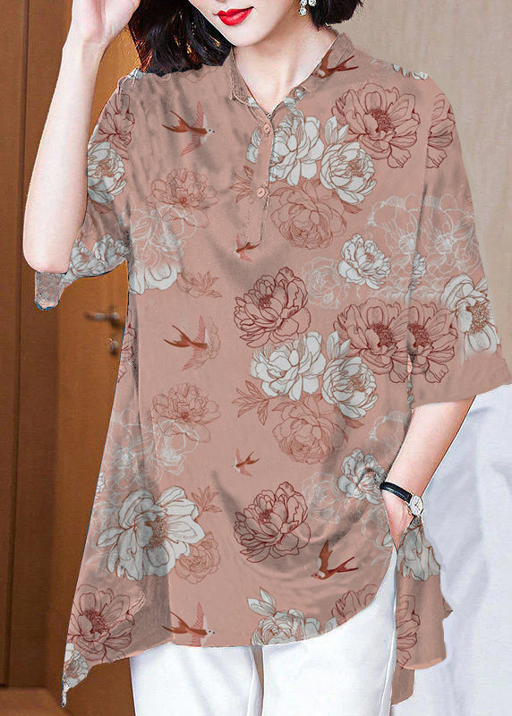 Italienische Dunkelblau Peter Pan Kragen taste Asymmetrische druck Seide tops Frühling