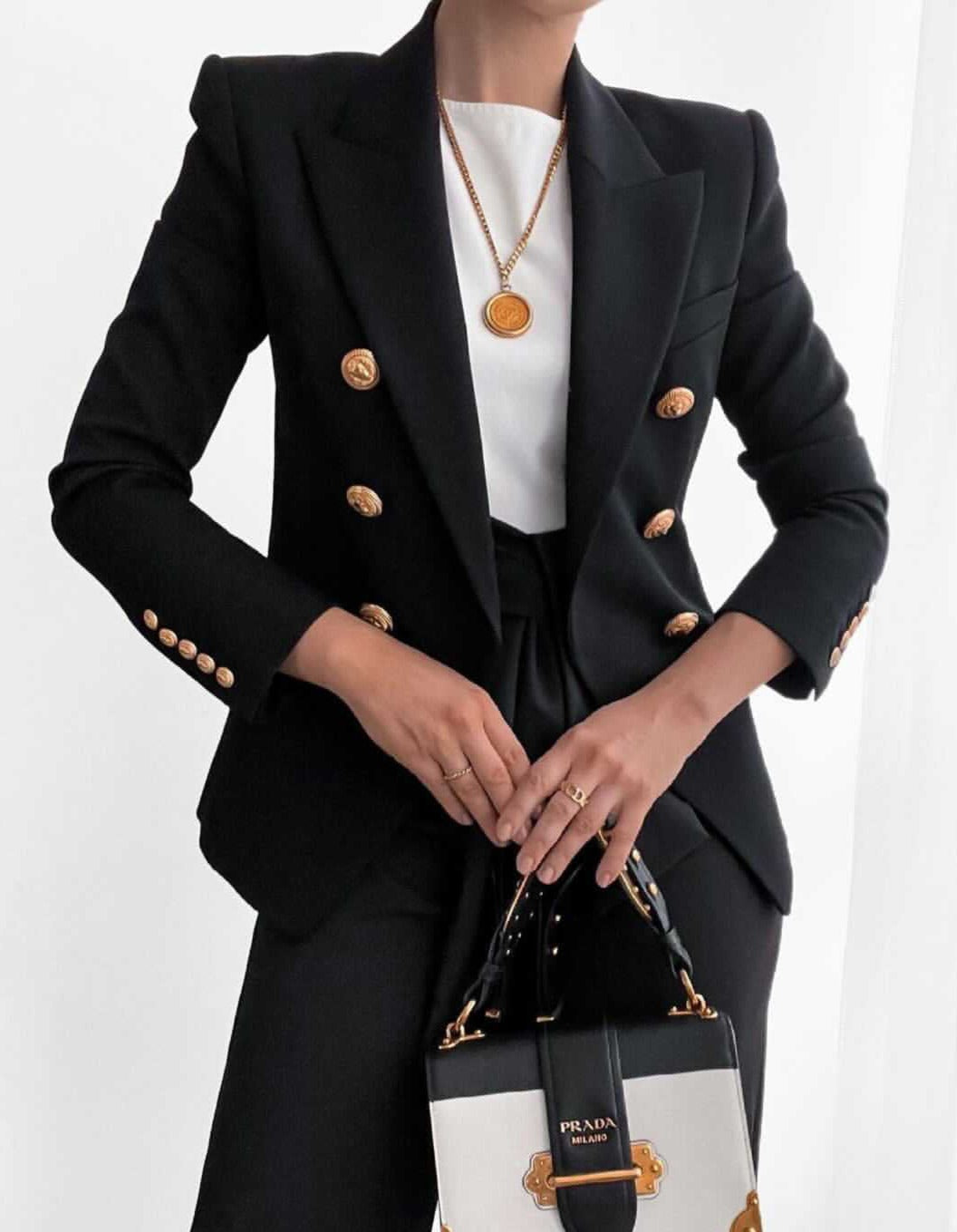 Double-breasted button-down suit jacket
