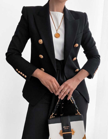 Double-breasted button-down suit jacket