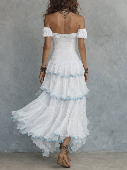 Bohemian Off-the-shoulder Chiffon Multi-layered Ruffle Maxi Dress