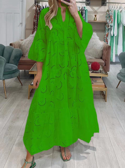 Lace Hollow V-Neck Trumpet Sleeve Dress