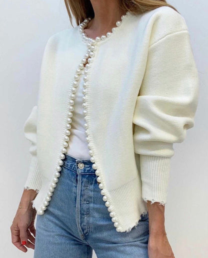 Pearl Chain V-Neck Oversized Knit Cardigan