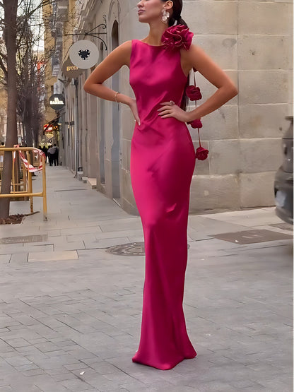 Formentera Floral Satin Ribbon Maxi Dress