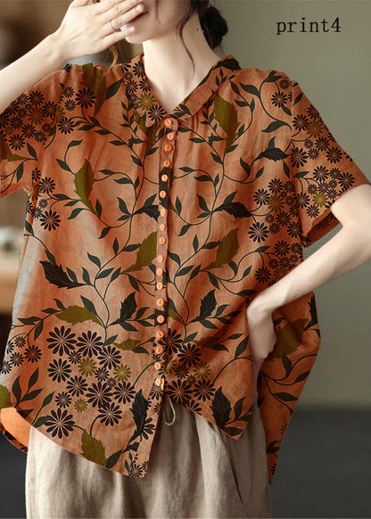 Plus Size Print2 Peter Pan Kragen Taschen Patchwork Ramie Cardigan