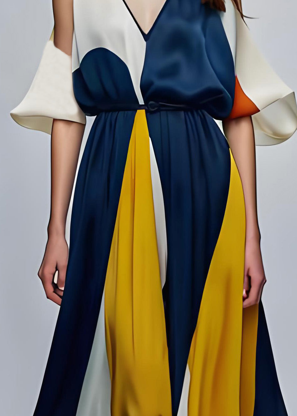 Stil Colorblock V-Ausschnitt Cold Shoulder Seide Maxikleider Sommer
