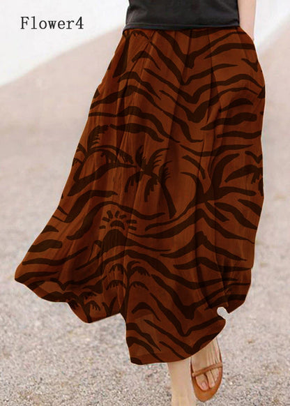 Falda de lino con bolsillos y estampado de cuadros retro de verano