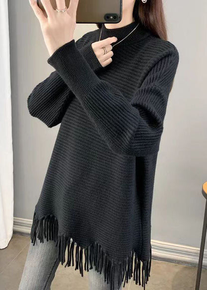 Art Chocolate – Lockeres Strickkleid mit asymmetrischem Troddeldesign