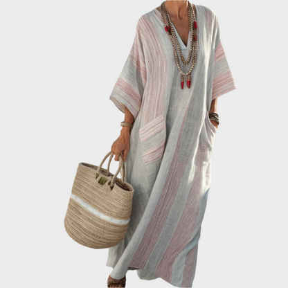 Kaftan with Stripes and Oversized Pockets