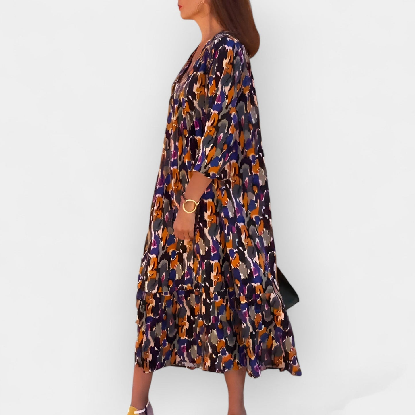 V-Neck Dress with Retro Design