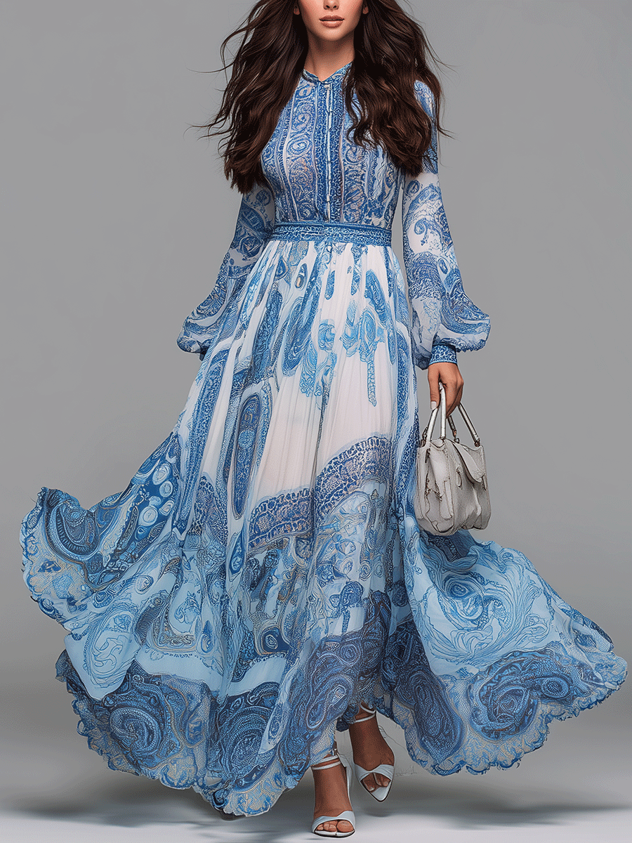 Bohemian Elegant Paisley Print Maxi Dress