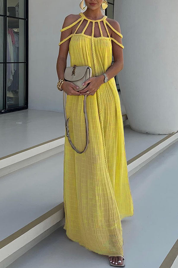 BRAIDED LINEN COVER-UP MAXI DRESS