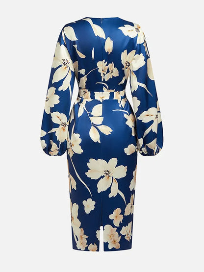 Floral Pleated Puff Sleeve Midi Dress