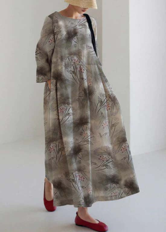 Apricot Lotus Baumwolle Kleider Taschen Patchwork Frühling