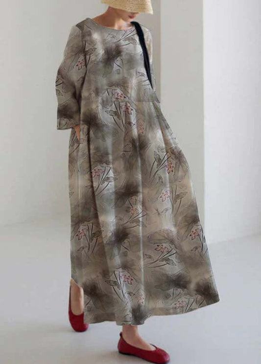 Apricot Lotus Baumwolle Kleider Taschen Patchwork Frühling