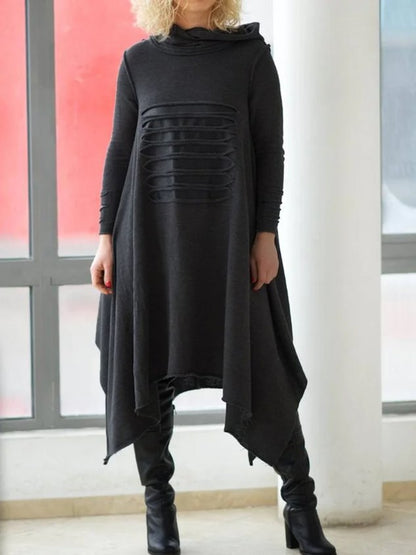 Black Hoodie Plain Casual Knitting Dress