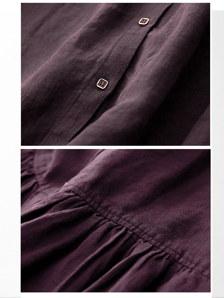 Burgundy Cotton Linen Midi Dress