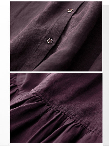 Burgundy Cotton Linen Midi Dress