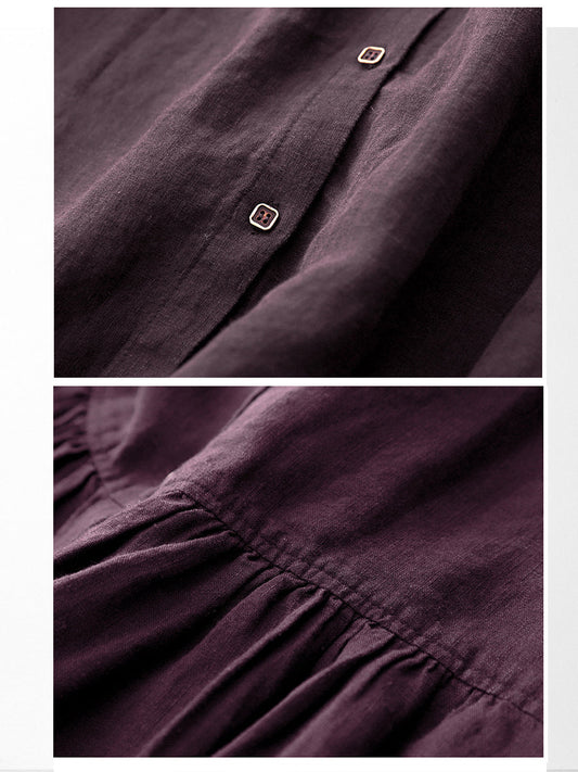 Burgundy Cotton Linen Midi Dress