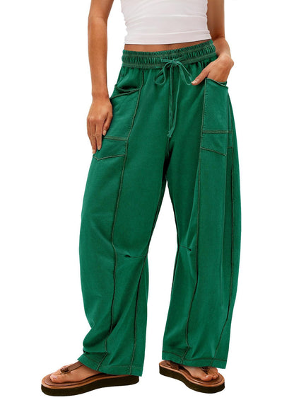 Womens Baggy Barrel Pants Wide Leg Lounge Drawstring Sweatpants with Pockets