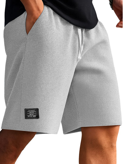 Men's Everyday Waffle Embroidered Logo Casual Solid Shorts