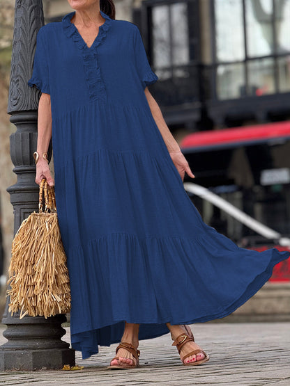 Ruffle Collar Cotton Linen Pocket Dress