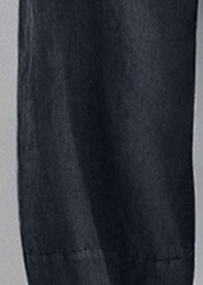 Black Cotton Linen Wide Leg Pants