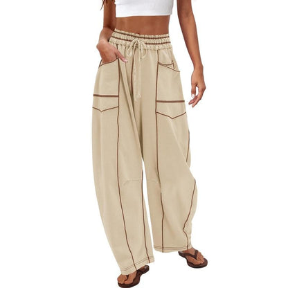 Womens Baggy Barrel Pants Wide Leg Lounge Drawstring Sweatpants with Pockets