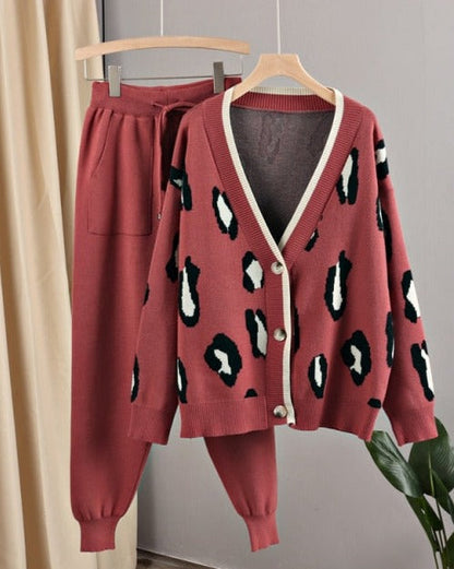 Lazy-chic Knit Cardigan and Cuffed Pants Two-Piece Set