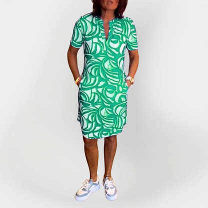 Midi Dress with Pattern and Short Sleeves