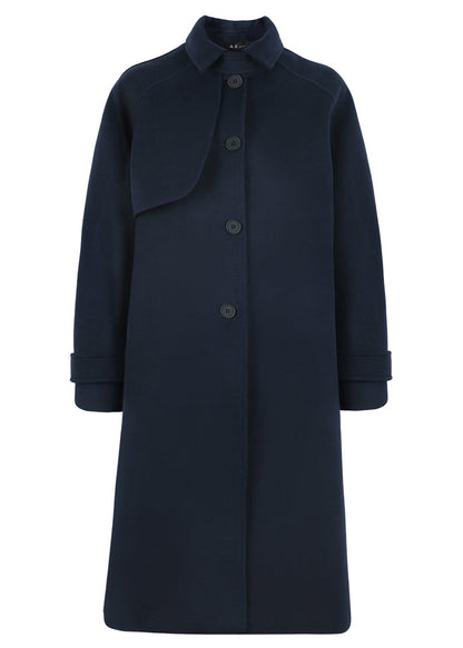 Modischer, locker sitzender Trenchcoat für den Frühling, Marineblau, Wollmantel mit Taillenbund