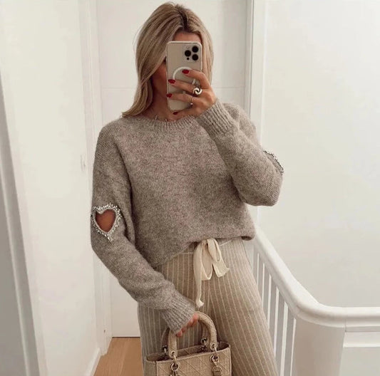 Tender Love Water Diamond Lace-Up Oversized Knit Cropped Top