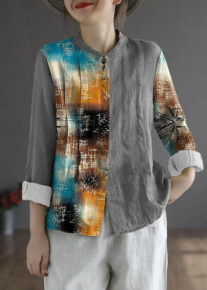 Frauen Gelb Elegante Taste Herbst Top Langarm Leinen