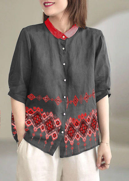 Schöne rot gestreifte Peter Pan Kragen Knopf lose Herbst Halbarm Shirt Tops
