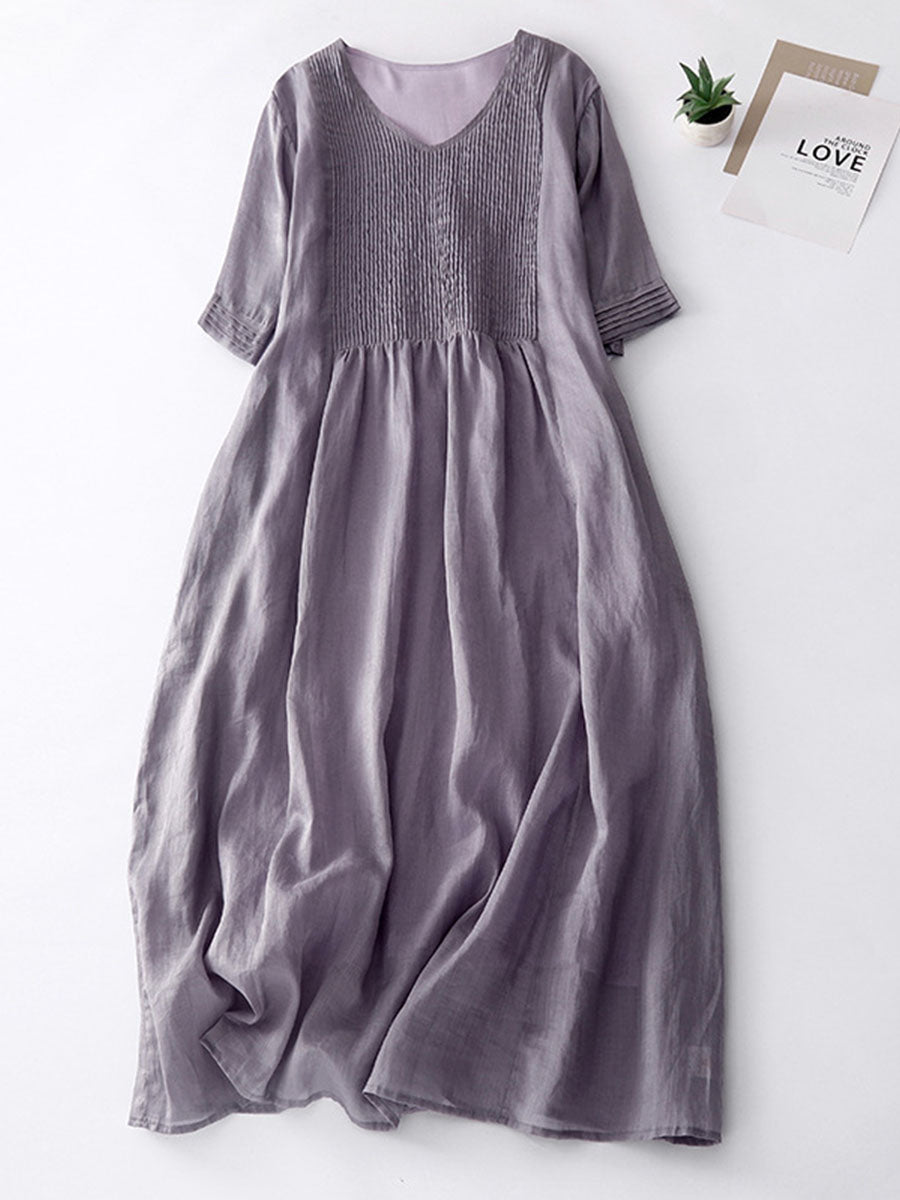 Accordion Pleated Linen Midi Dress