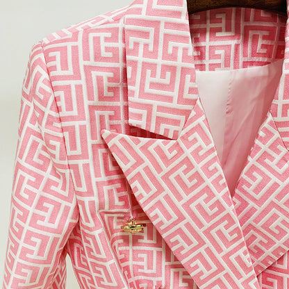 Double-breasted gold-buttoned fashion blazer with multiple herringbone patterns