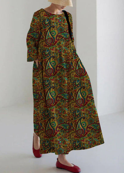 Apricot-Print2 Baumwollkleider Taschen Patchwork Frühling