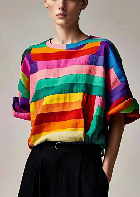 Tailliertes mehrfarbig gestreiftes Patchwork-Baumwoll-Tanktop für den Sommer