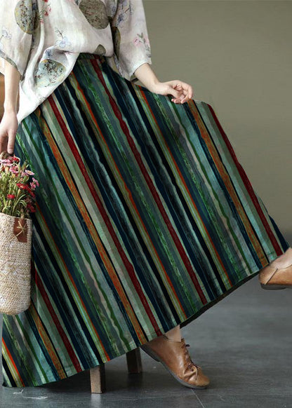 Grün bedruckter Ramie-Rock mit elastischer Taille für Damen