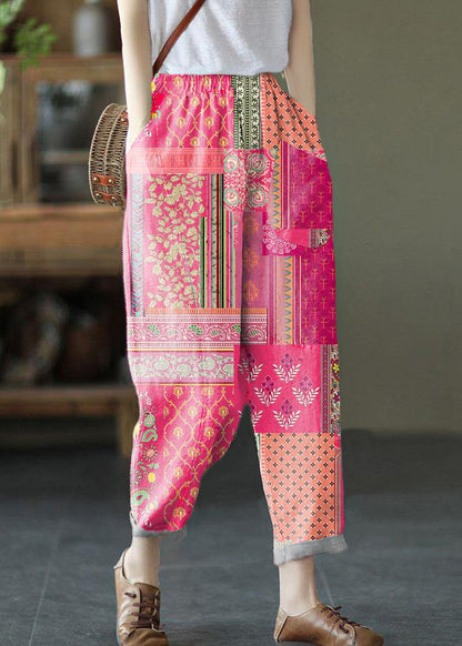 Französische Haremshose aus Leinen in Beige mit elastischer Taille