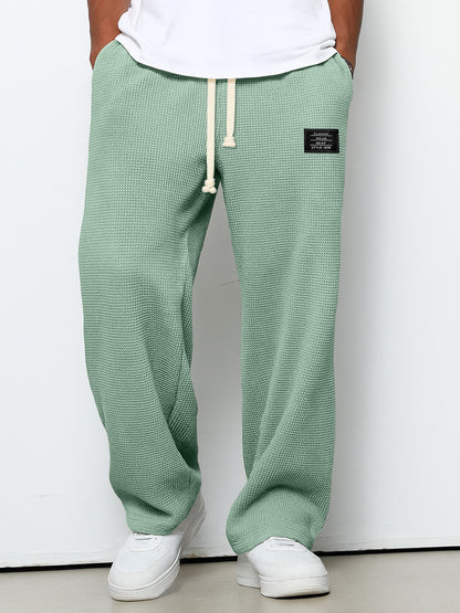 Men's Casual Waffle Embroidered Logo Simple Solid Color Trousers