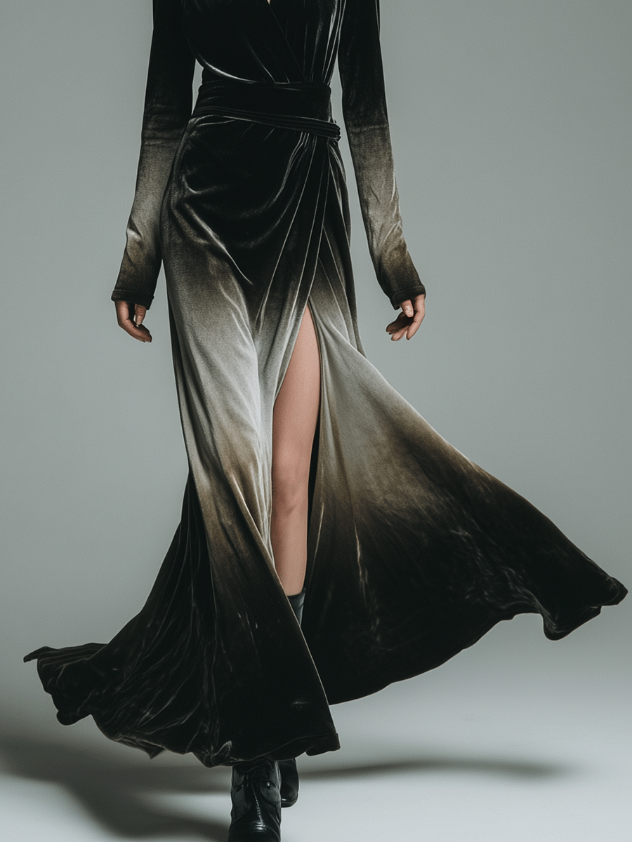 Elegant Gothic Gradient Velvet Evening Gown Maxi Dress