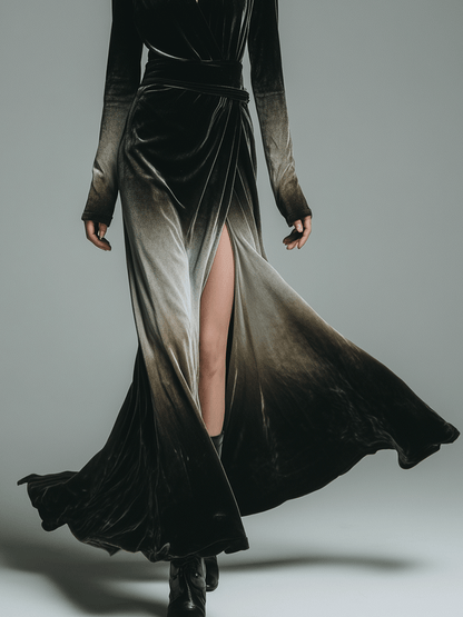 Elegant Gothic Gradient Velvet Evening Gown Maxi Dress