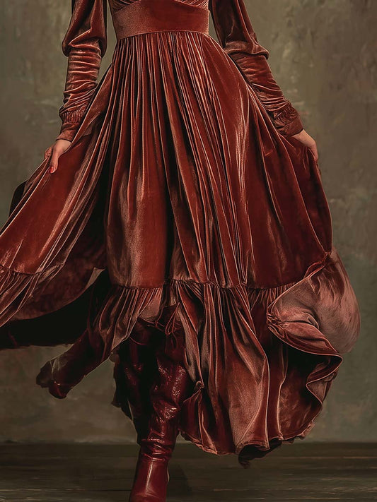 Elegant Bohemian Velvet Maxi With Draped Silhouette